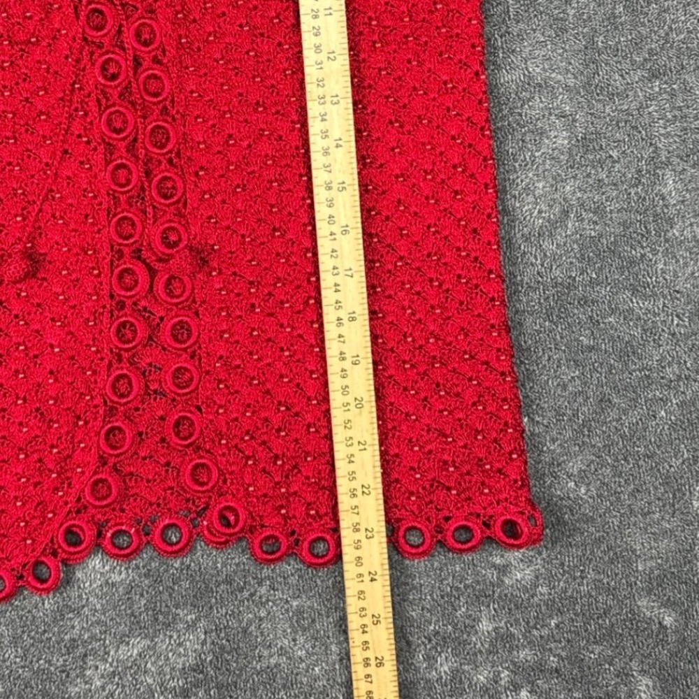 Red Beaded Crochet Cardigan Open Knit Ring Trim 3/4 Sleeve RN 80483 Medium - Picture 7 of 7